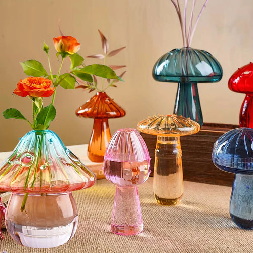 Vaso de cogumelo colorido de vidro, estilo nórdico, decoração de casa, planta hidropônica, arranjo de flores, ornamento, decoração de mesa
