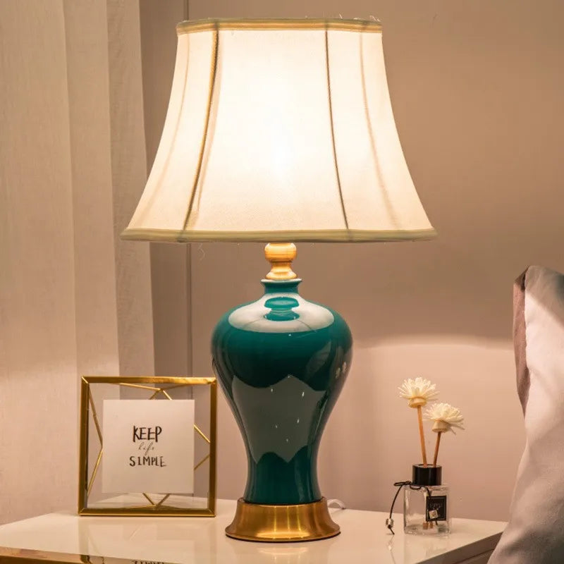 Americano retro cerâmica tecido lâmpada de mesa minimalista romance decoração para casa quarto cabeceira estudo leitura luzes led atmosfera