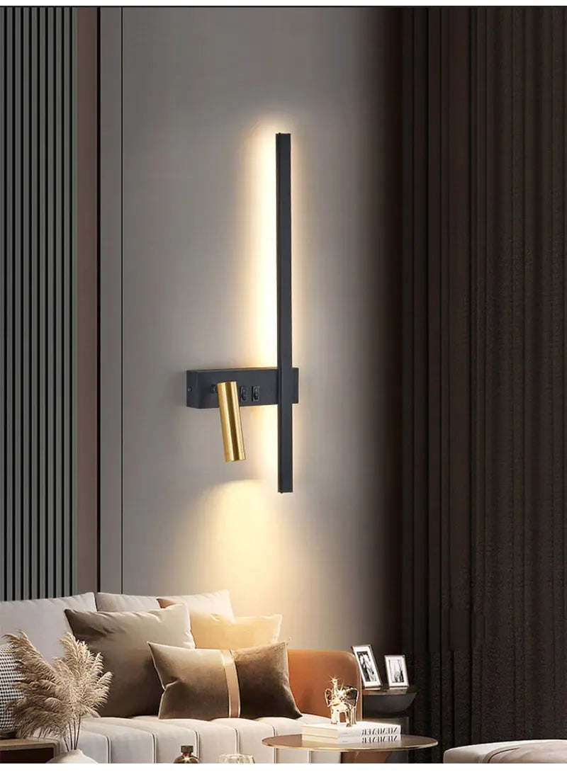 Lâmpada de parede nórdica moderna, preto e branco, minimalista, sala de estar, sofá, fundo, lâmpada decorativa, luz de luxo, quarto, cabeceira
