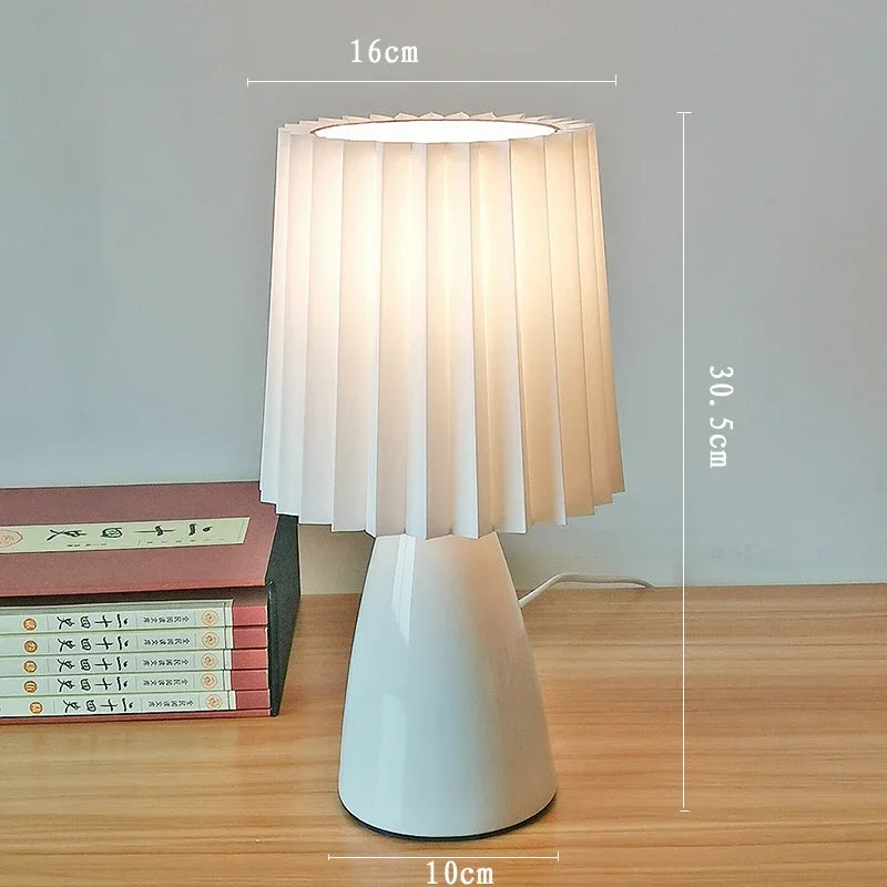 Milkshake-LED plissado abajur de cabeceira, cor quente, luz decorativa da noite, cerâmica iluminação interior, mesa sala, E27