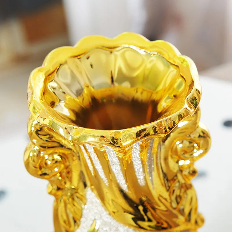 Vaso de flor grande cerâmico banhado a ouro europeu para decoração de casa, porcelana decorativa, design criativo, decoração do casamento