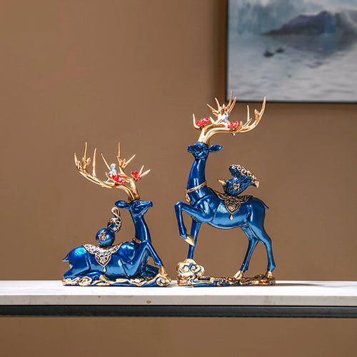 Resina Rena Escultura para Estante Gabinete, Elk Arte Artesanato, Sala de Estar, Decoração Dia Dos Namorados, Lareira, 2Pcs
