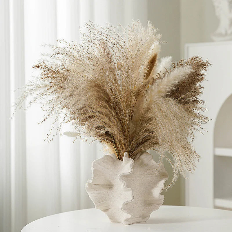 Capiron vaso de cerâmica coral, arte nórdica, bege, recipiente fosco para flor, pampas, grama, sala de estar, mesa, peças centrais, decoração