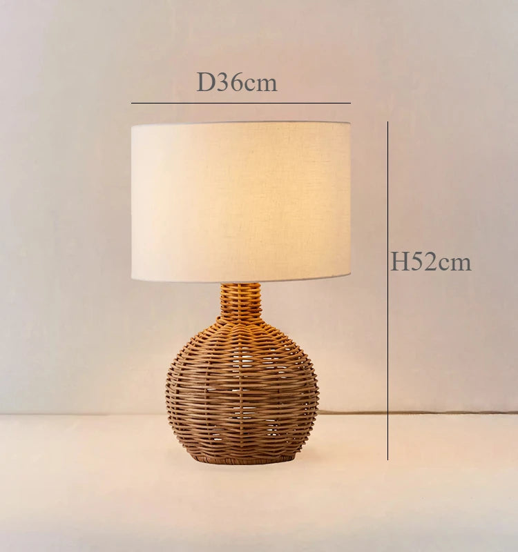 Japonês rattan lâmpada de mesa tecido abajur luzes led para sala estar decoração sofá quarto cabeceira noite suporte luminárias