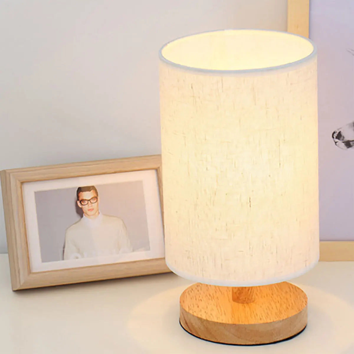 Usb lâmpada de cabeceira luzes da noite lâmpada de mesa para o quarto lâmpada de mesa de madeira luz da noite com cilindro sombra da lâmpada decoração da sua casa