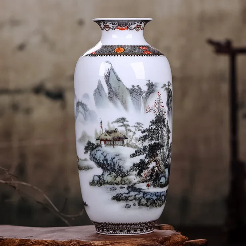Vaso de cerâmica jingdezhen, vasos de flores tradicionais chineses, decoração de sala de estar, superfície fina e lisa, artigos de decoração