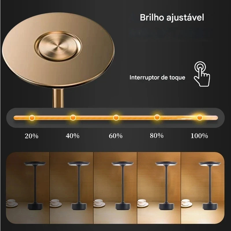 Luminária de Mesa LED com Carregamento USB e Toque Sensível