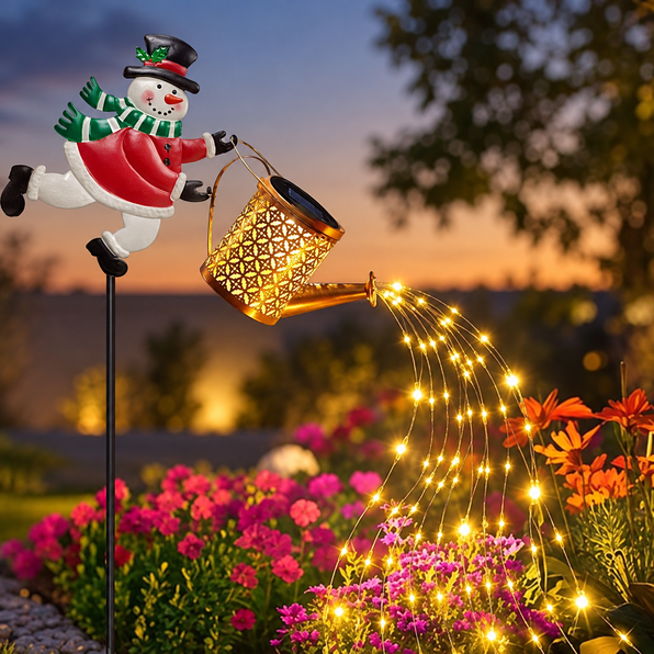 Luminária Solar de Natal para Jardim com Boneco de Neve