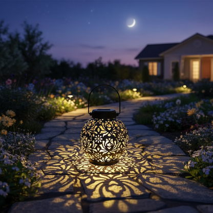 Luminária Solar de Ferro com Design Oco para Jardim