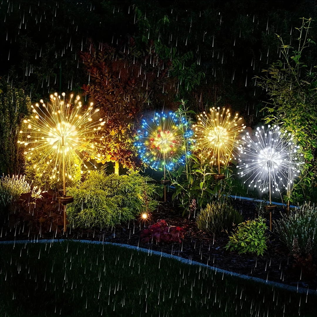 Luzes Solares de Fogos de Artifício para Jardim - 8 Modos Kit com 4
