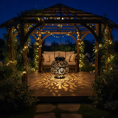 Luminária Solar de Ferro com Design Oco para Jardim
