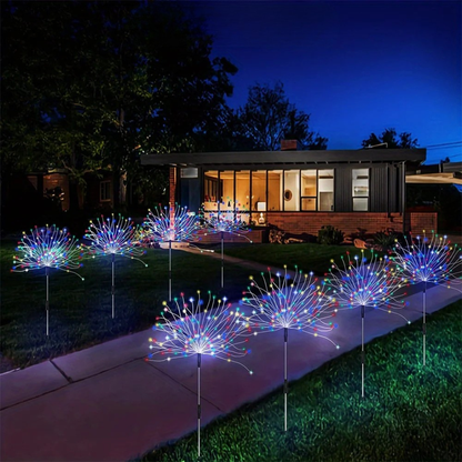 Luzes Solares de Fogos de Artifício para Jardim - 8 Modos Kit com 4
