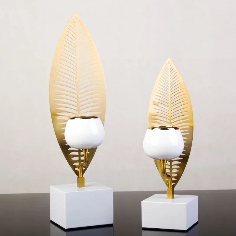 Retro folha de ferro castiçal castiçal metal planta folhas candelabro mesa peça central decoração para casa
