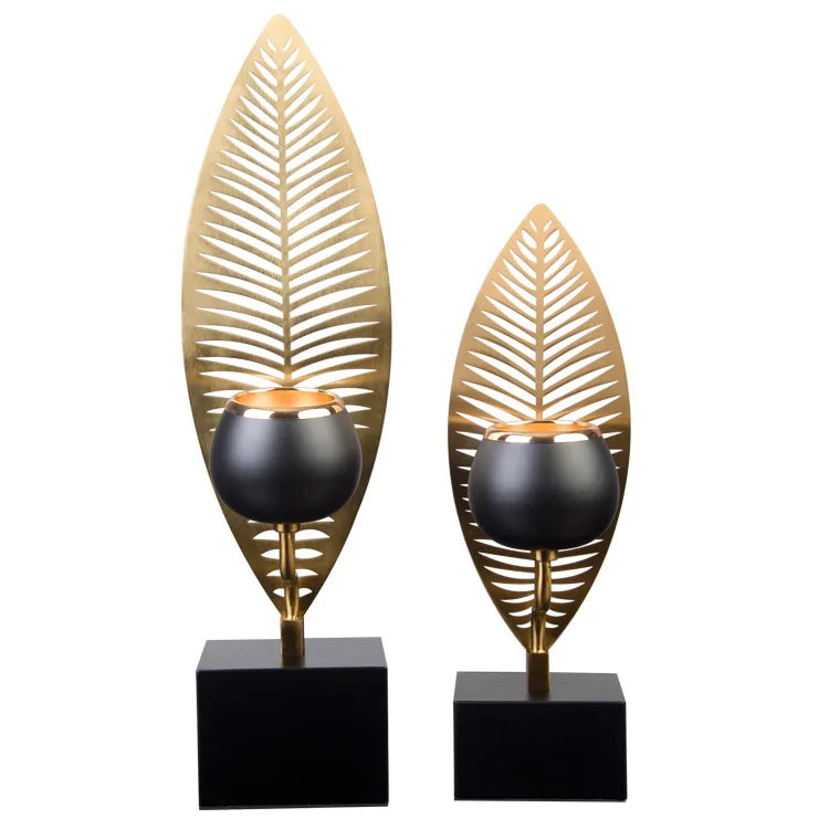 Retro folha de ferro castiçal castiçal metal planta folhas candelabro mesa peça central decoração para casa