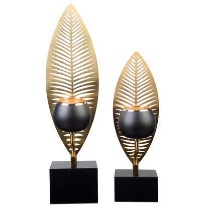Retro folha de ferro castiçal castiçal metal planta folhas candelabro mesa peça central decoração para casa
