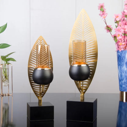 Retro folha de ferro castiçal castiçal metal planta folhas candelabro mesa peça central decoração para casa