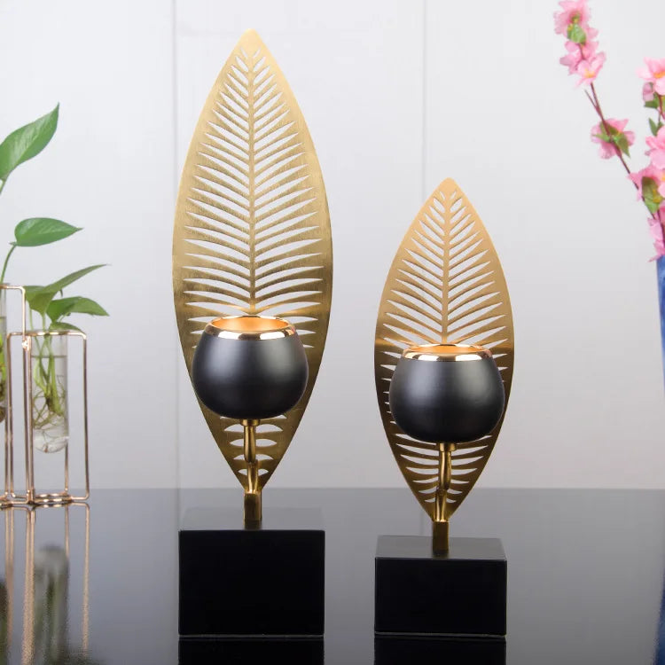 Retro folha de ferro castiçal castiçal metal planta folhas candelabro mesa peça central decoração para casa