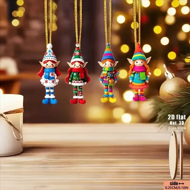 8 pçs/set pingentes de madeira natal menina elfo árvore de natal pendurado oranment 2026 noel navidad decorações para casa presentes de ano novo