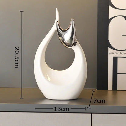 Arte abstrata cerâmica gatinho estátua branco animal ornamentos mesa decoração porcelana gato escultura sala estética decoração