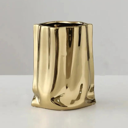 Vaso de Cerâmica Prateado | Design Plissado Moderno
