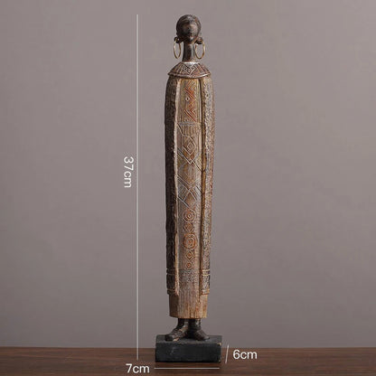 Estátua de mulher tribal africana feita à mão - escultura de arte em resina com contas tradicionais, decoração cultural de casa, estatueta colecionável