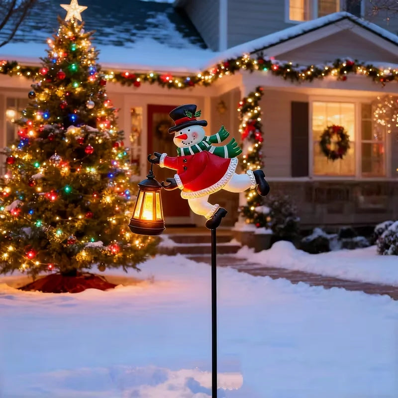 Boneco de neve solar chaleira luzes ao ar livre lâmpada solar do gramado branco quente papai noel solar pendurado lanterna para quintal jardim decoração natal