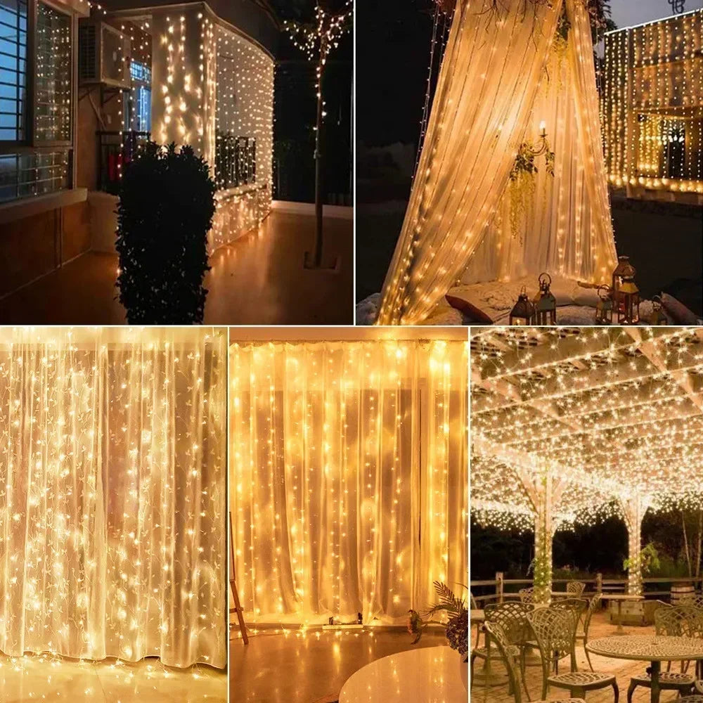 Cortina de luz solar led ao ar livre à prova dwaterproof água guirlanda decoração natal luzes da corda quintal casamento guirlanda luzes da corda