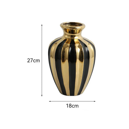 Vaso Cerâmico Luxo | Preto e Dourado com Estilo Elegante