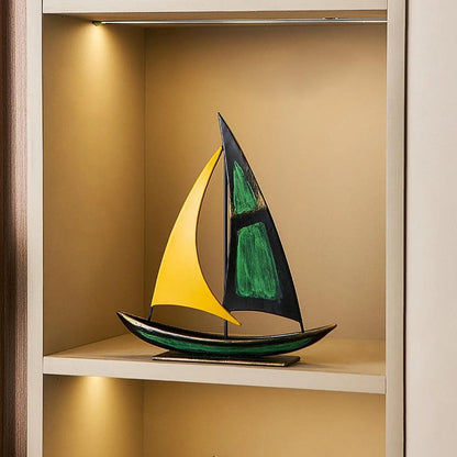 Ferro veleiro escultura desktop barco estátua estatueta coleção para escritório casa armário mesa peça central sala de estar decoração