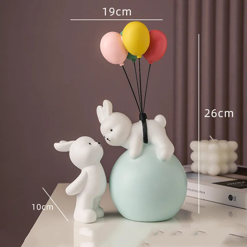 Nórdico Balão Urso Voador Coelho Resina Ornamentos, Home Decor Artesanato Estátua, Quarto das Crianças Figurinhas Escultura, Presente de Casamento