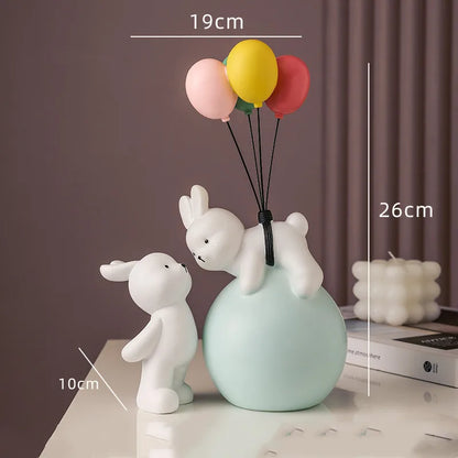 Nórdico Balão Urso Voador Coelho Resina Ornamentos, Home Decor Artesanato Estátua, Quarto das Crianças Figurinhas Escultura, Presente de Casamento