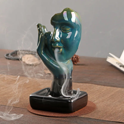 Queimador de incenso cascata de rosto de cerâmica moderno refluxo suporte de incenso meditação decoração de casa zen aromaterapia ornamento presente exclusivo