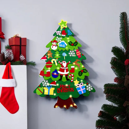 Felt Christmas Tree with LED String Lights para crianças, suspensão de parede, DIY, presentes de Natal, Merry Home Decor, Party Supplies, New Year Gifts