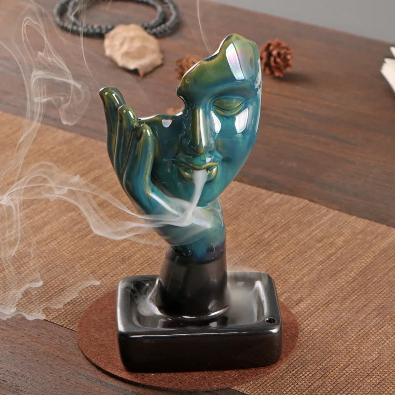 Queimador de incenso cascata de rosto de cerâmica moderno refluxo suporte de incenso meditação decoração de casa zen aromaterapia ornamento presente exclusivo