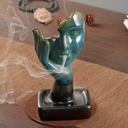 Queimador de incenso cascata de rosto de cerâmica moderno refluxo suporte de incenso meditação decoração de casa zen aromaterapia ornamento presente exclusivo