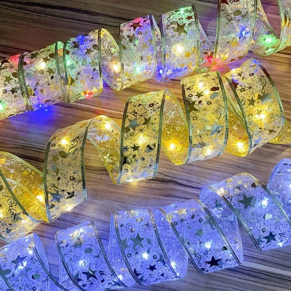 Decoração de natal luzes de fita led enfeites de árvore de natal diy rendas arcos luzes da corda navidad decorações para casa ano novo 2023