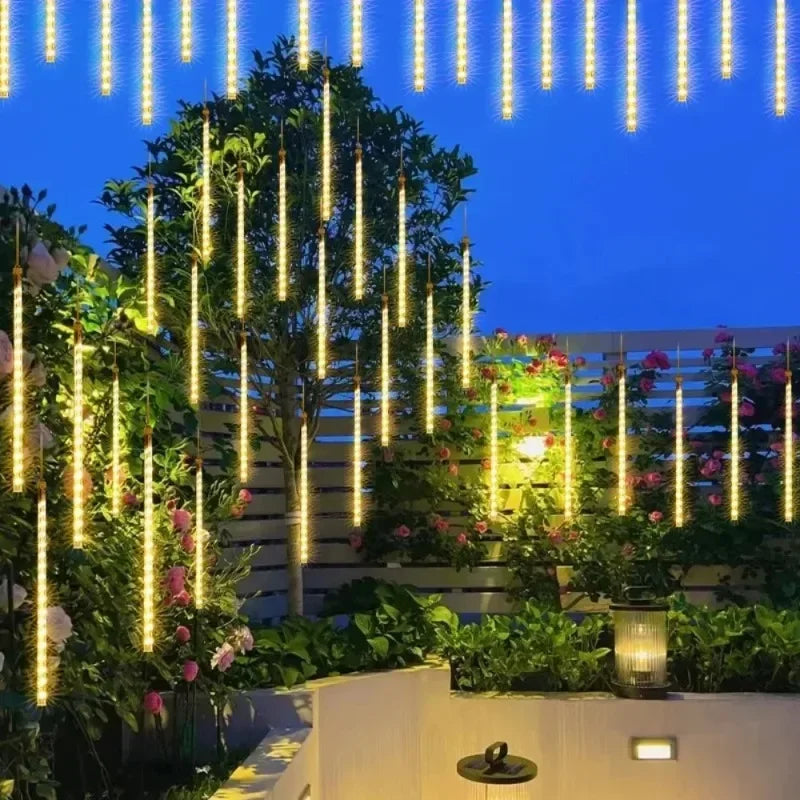 Chuveiro de meteoros luzes da corda rua bateria energia 30cm natal led luz decoração casa beiral ao ar livre indoor festa casamento jardim