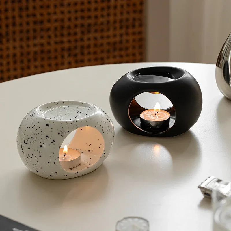 Simples preto vela suporte de aquecimento cerâmica óleo essencial reed difusor forno doméstico spa aromaterapia queimador incenso
