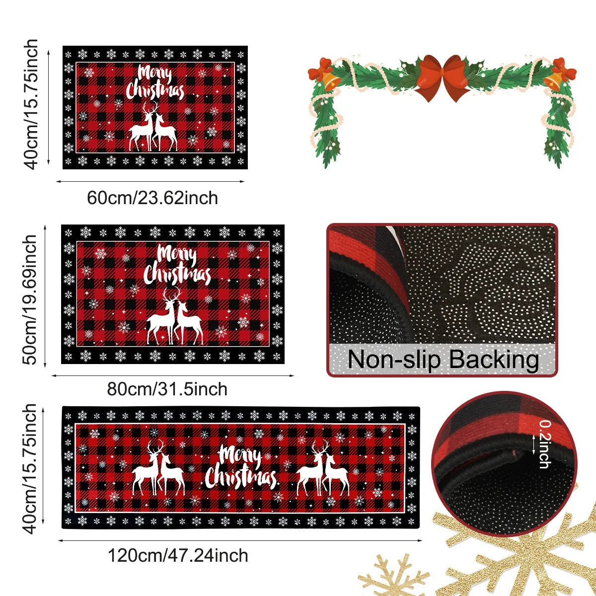 Xadrez árvore de natal tapete de cozinha tapete absorvente capacho para sala ao vivo sofá tapete decoração de natal 2025