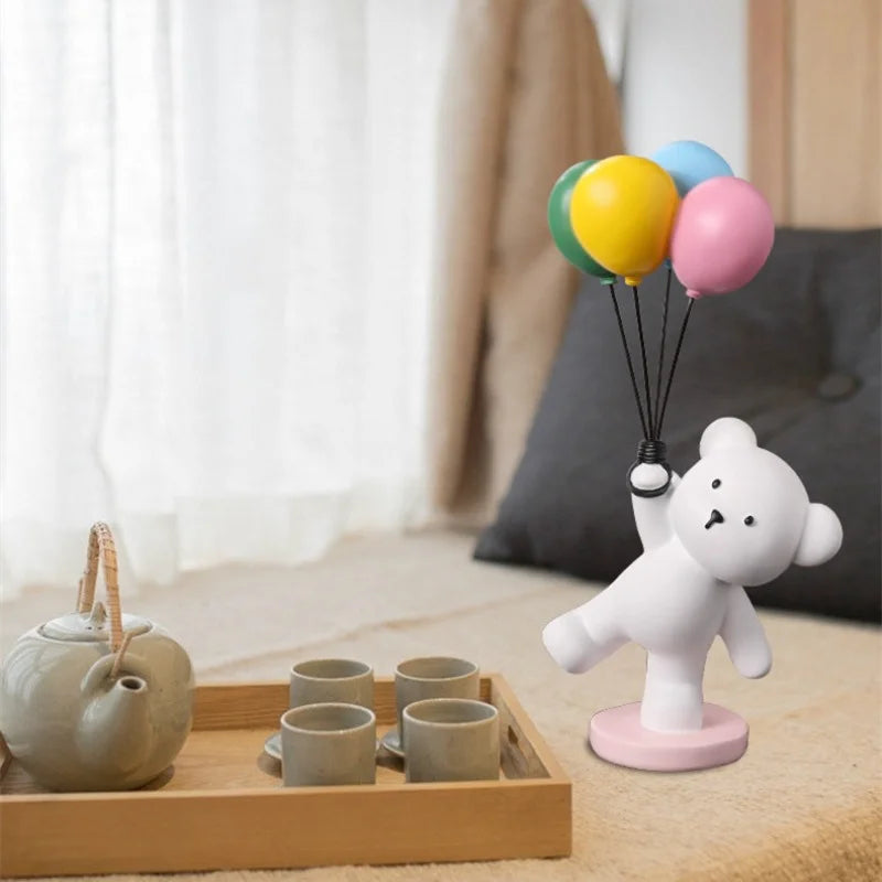 Nórdico Balão Urso Voador Coelho Resina Ornamentos, Home Decor Artesanato Estátua, Quarto das Crianças Figurinhas Escultura, Presente de Casamento