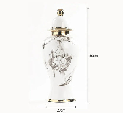 Vaso de flores alto dourado, jarra de cerâmica, decorações e ornamentos chineses para sala de estar, pintura a tinta, jarra geral, frascos de armazenamento de cerâmica