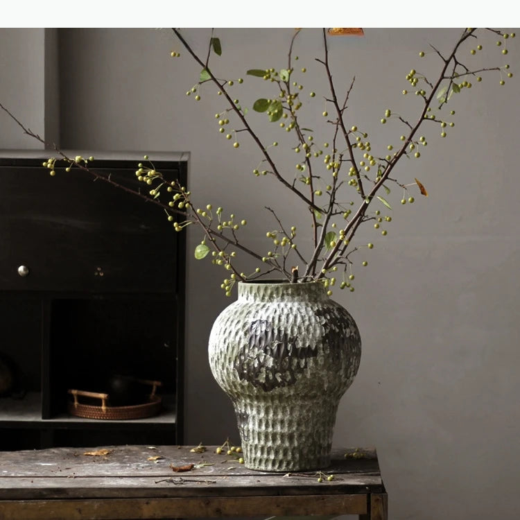 Vaso de cerâmica retrô, garrafa de porcelana de cerâmica grossa, arranjo floral, acessórios, vaso de flores, decoração de casa