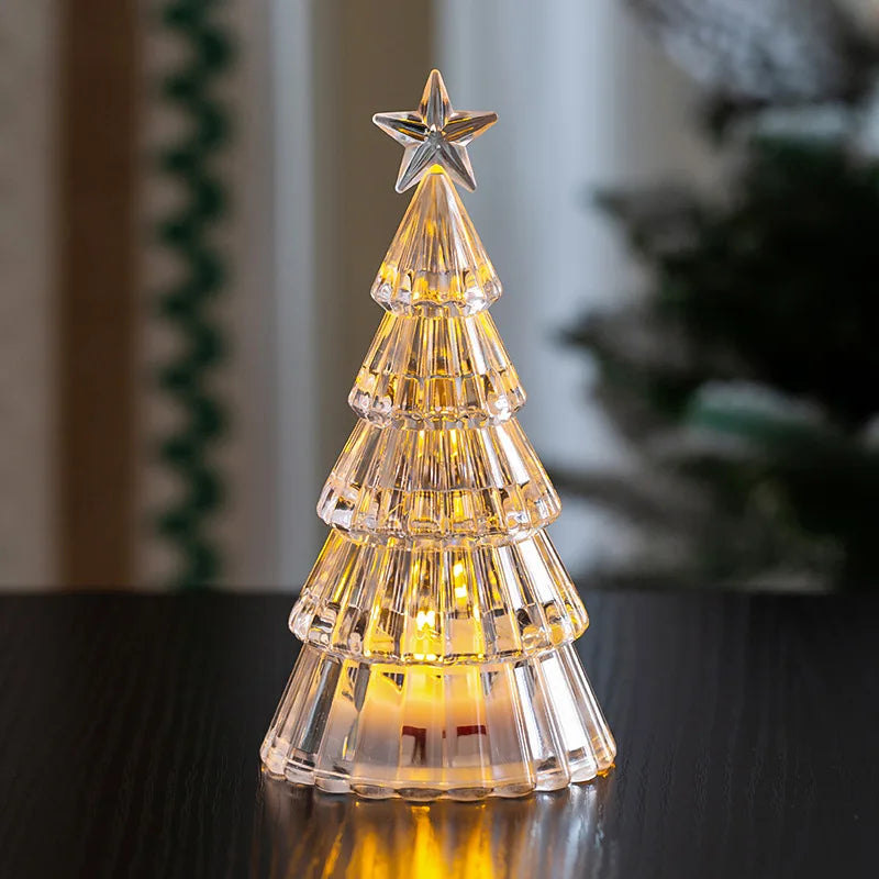 2 pçs decoração de natal ornamentos mini cristal luminoso árvore de natal high-end ornamentos de mesa luzes de presente de natal
