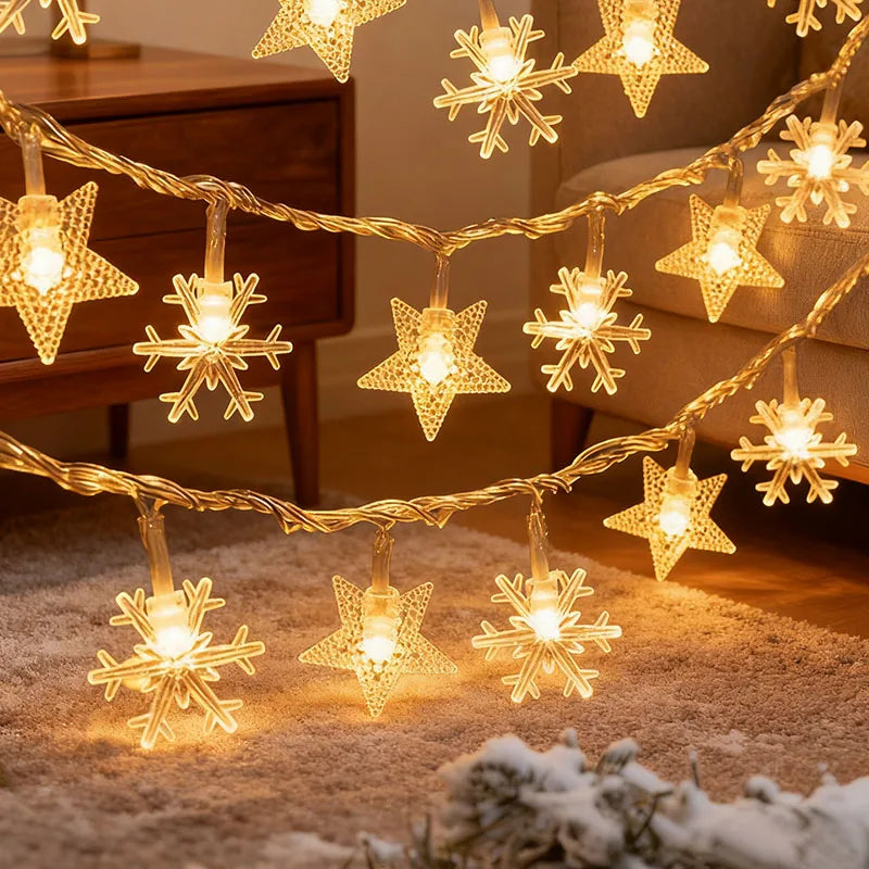 Led multi colorido floco de neve estrela luzes da corda colorido feriado pendurado luzes árvore natal interior & exterior decorações do jardim