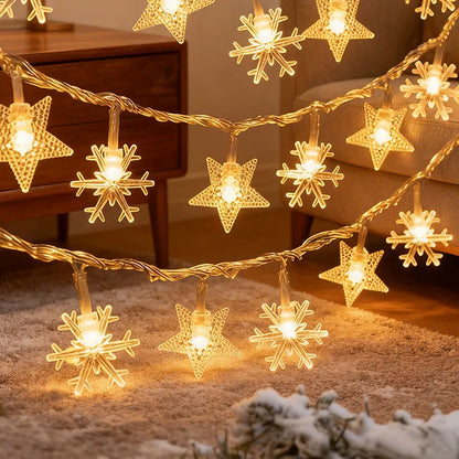 Led multi colorido floco de neve estrela luzes da corda colorido feriado pendurado luzes árvore natal interior & exterior decorações do jardim