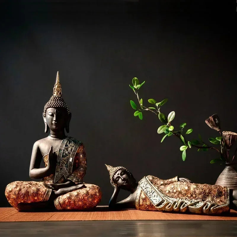 Grande estátua de buda tailândia buda escultura resina verde artesanal budismo estatueta meditação decoração para casa