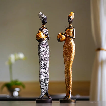 Resina Pintada Decoração Estátua Preta, Mulheres Africanas Segurando Potes De Cerâmica, Itens Da Coleção Desktop, Figurinhas Retro, Casa E Quarto