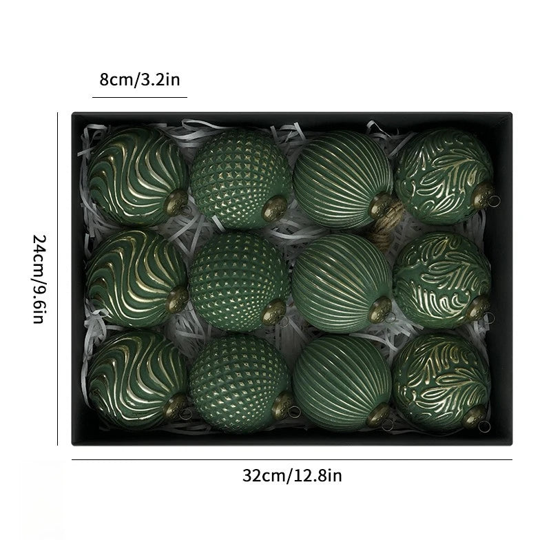 12 pçs 8cm bolas de natal antigas luxo natal decorativo pendurado ornamentos festa de ano novo esferas de natal pingente conjunto
