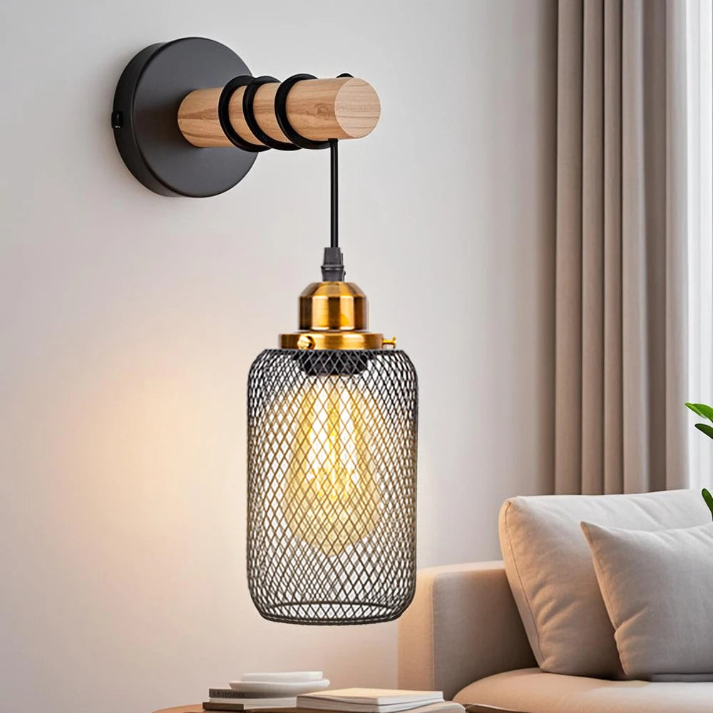Retro madeira conduziu a luz de parede e27 220v 110v lâmpada industrial loft luminárias sala ao vivo lâmpada cabeceira decoração para o quarto restaurante