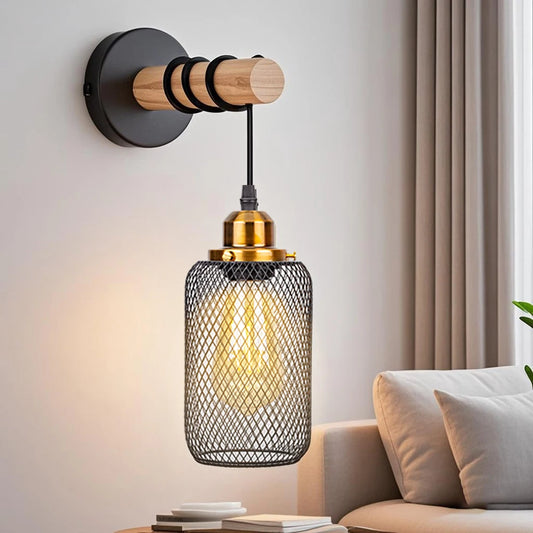 Retro madeira conduziu a luz de parede e27 220v 110v lâmpada industrial loft luminárias sala ao vivo lâmpada cabeceira decoração para o quarto restaurante
